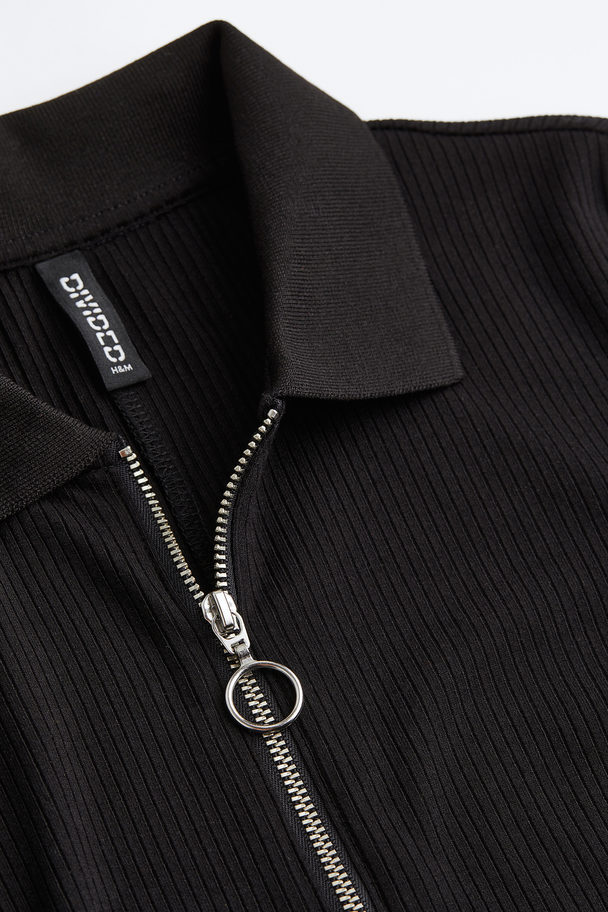H&M Collared Zip-front Dress Black