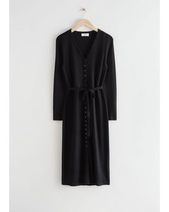 Belted Cardigan Midi Dress Black