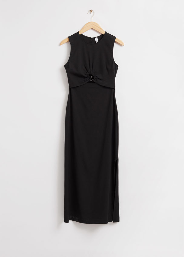 & Other Stories Fitted Metal Hook Detail Dress Black