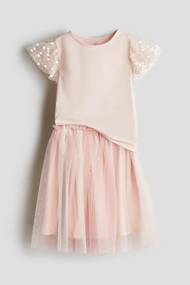 H&M 2-piece Top And Tulle Skirt Set Light Pink