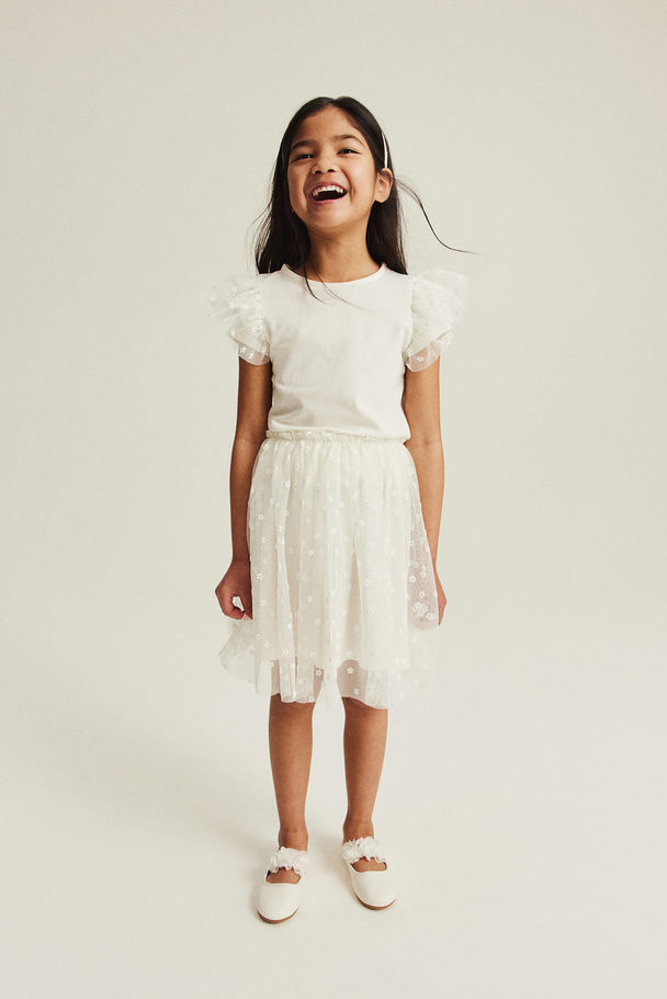 H&M 2-piece Top And Tulle Skirt Set White/floral