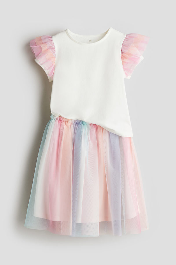H&M 2-piece Top And Tulle Skirt Set White/multi-coloured