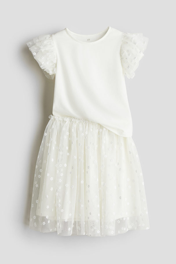 H&M 2-piece Top And Tulle Skirt Set White/floral