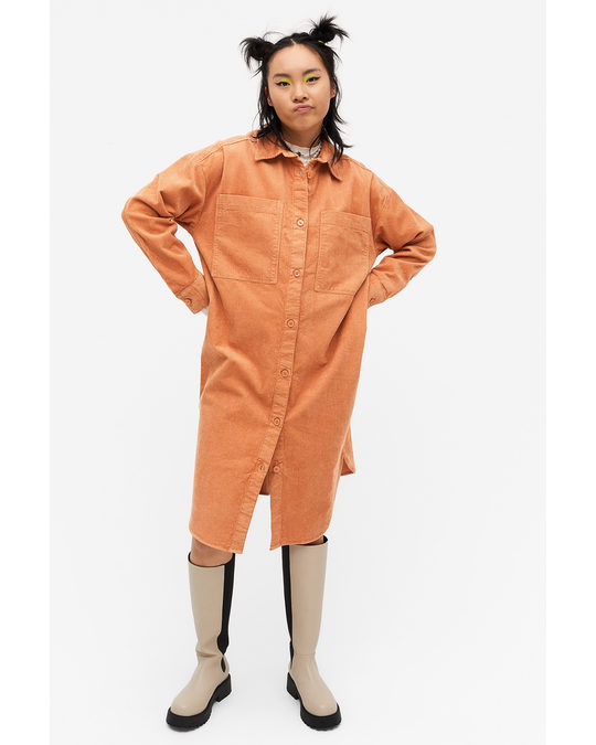 Monki Corduroy Midi Shirt Dress Orange