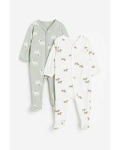 2-pack Sleepsuits With Full Feet White/dogs
