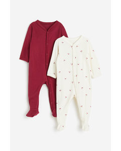 2-pack Sleepsuits With Full Feet White/cherries