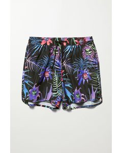 Tan Printed Swim Shorts Black & Pastel Print