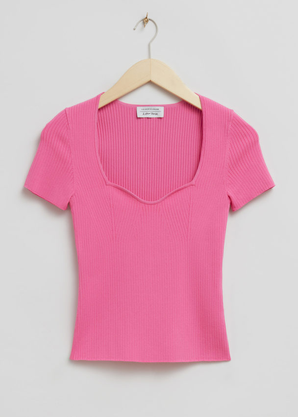 & Other Stories Knitted Sweetheart Neck Top Pink
