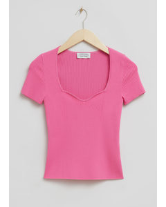Knitted Sweetheart Neck Top Pink
