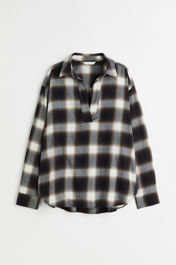 H&M Popover-skjorte I Flonel Sort/ternet