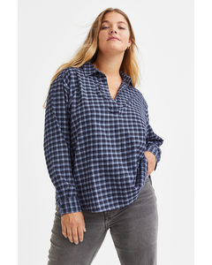 Popover-skjorte I Flonel Blå/ternet
