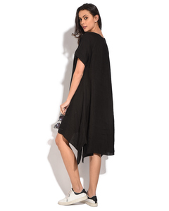 Mid-lenght Trapeze Dress With Lace Insert And Half-sleeves