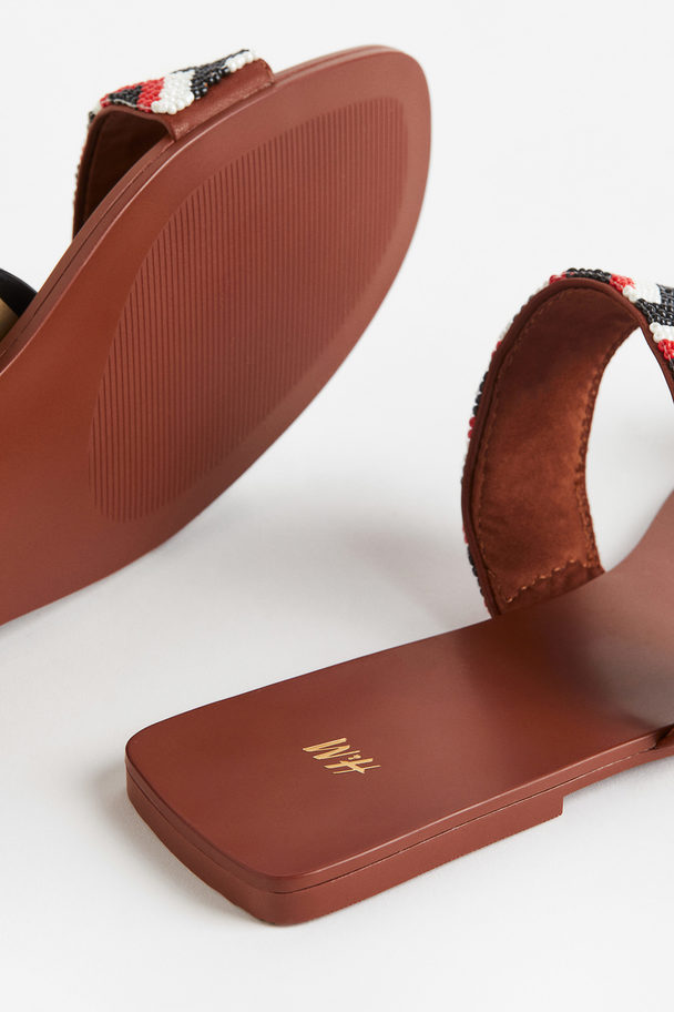 H&M Slip In-sandaler Med Pärlor Röd/mönstrad