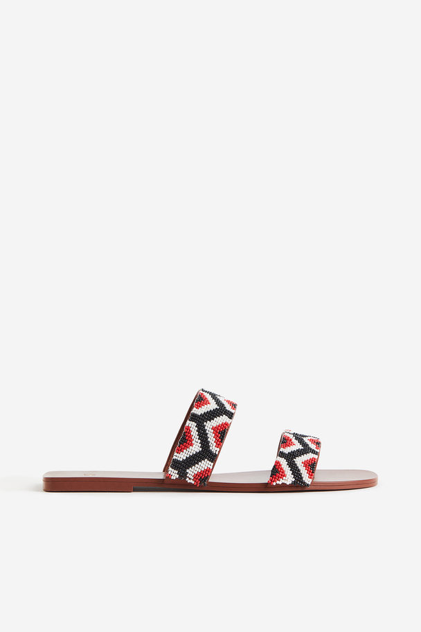 H&M Slip In-sandaler Med Pärlor Röd/mönstrad