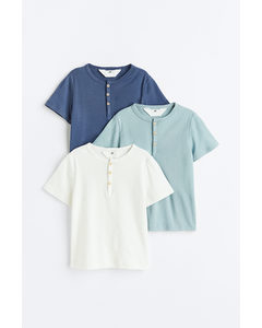 3er-Pack Henleyshirts Blau/Türkis/Weiß