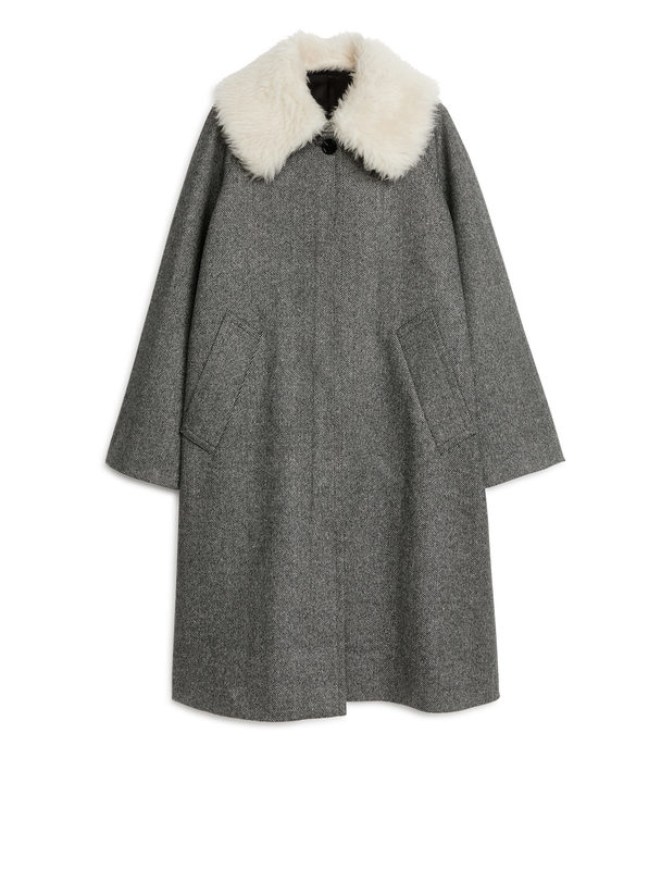 ARKET Mantel mit Wollkragen Grau