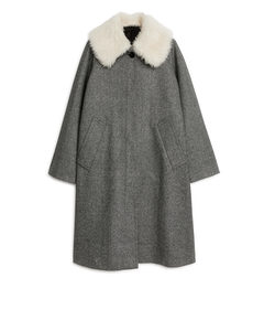 Mantel mit Wollkragen Grau