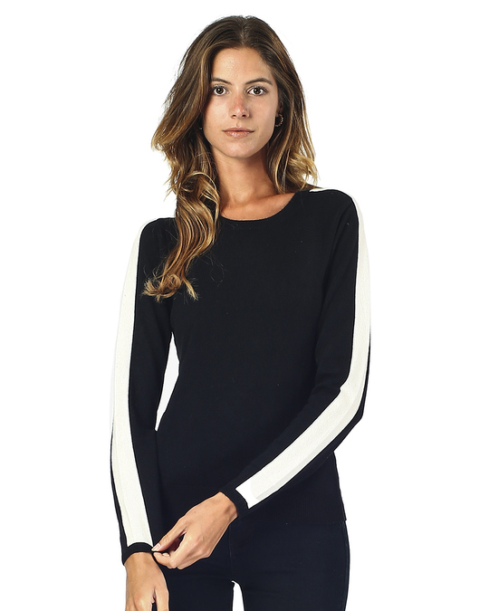 William de Faye Round Collar Sweater With Stripe On Sleeves