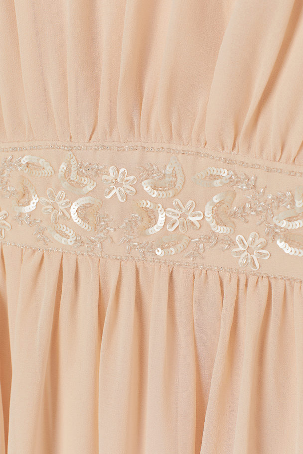 H&M Kleid mit Perlenstickerei Hellbeige
