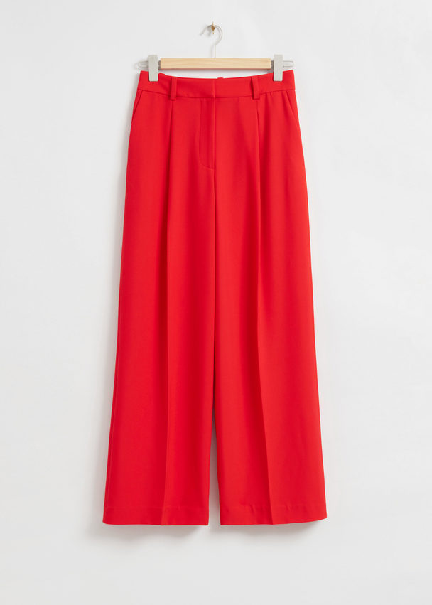 & Other Stories Wide Tailored Press Crease Trousers Bright Red
