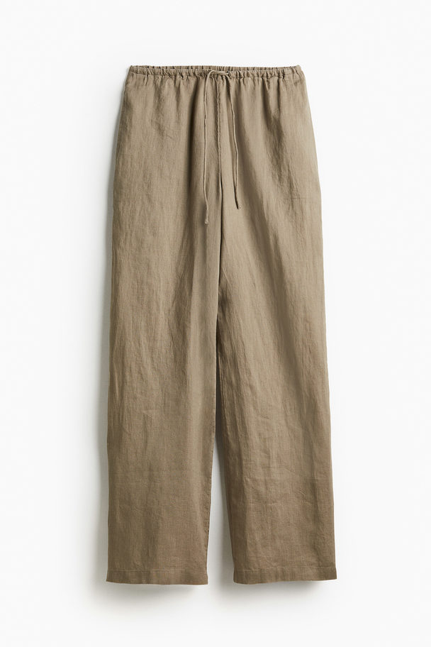 H&M Weite Leinenhose Dunkelbeige