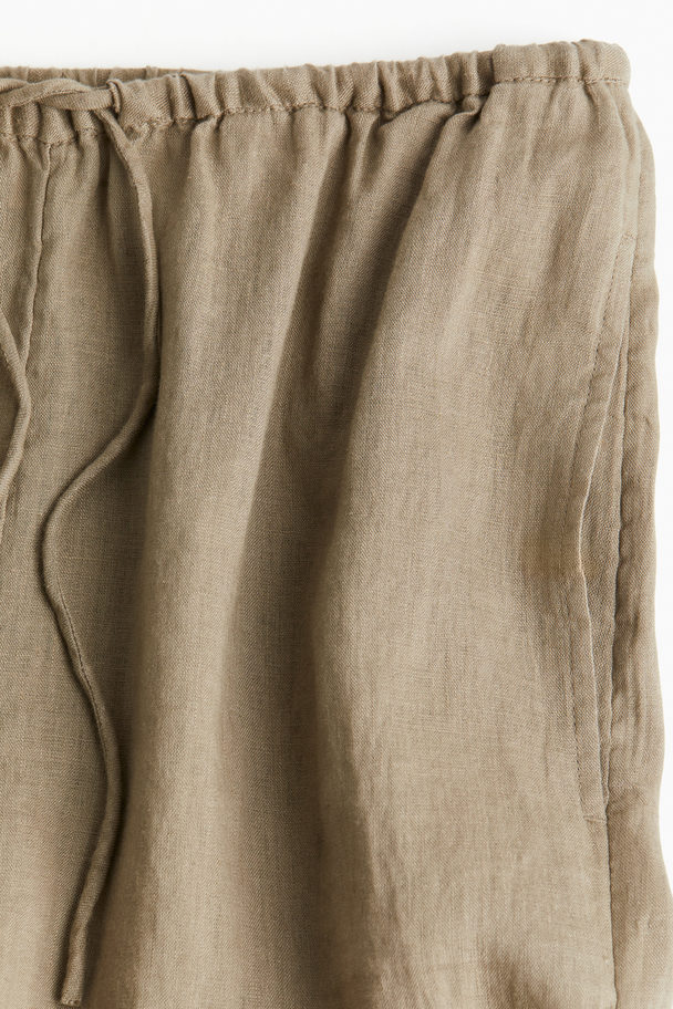 H&M Weite Leinenhose Dunkelbeige