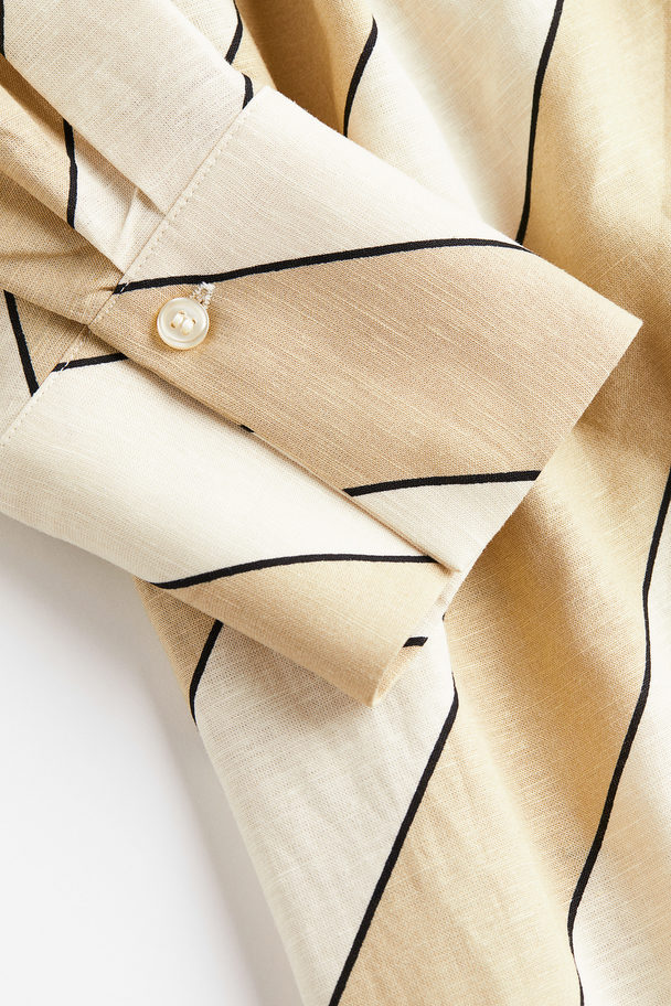 H&M Wickelkleid aus Leinenmischung Beige/Diagonal gestreift