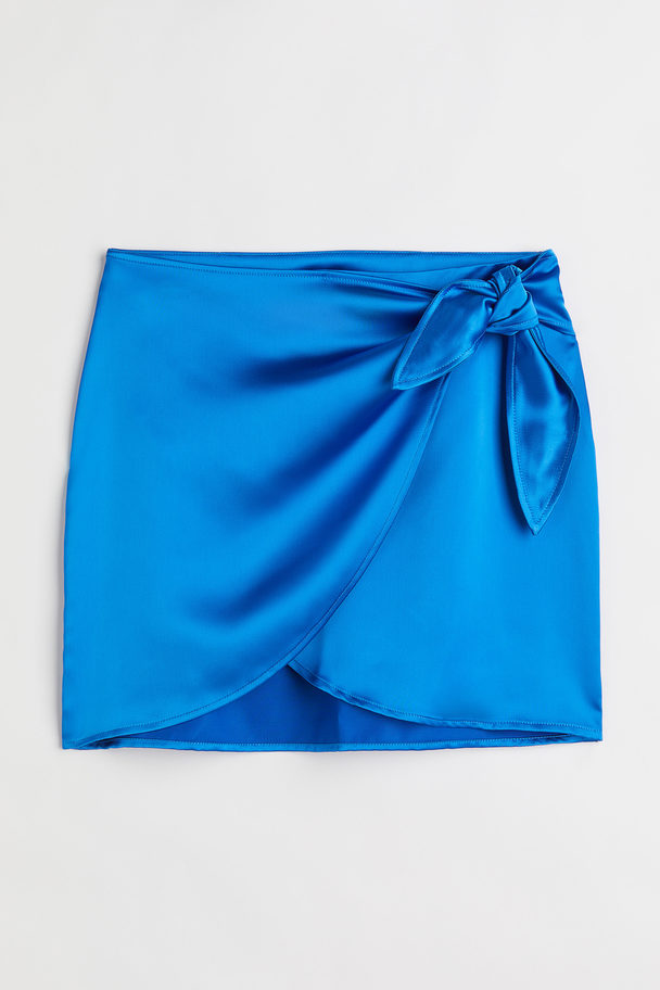 H&M Satin Wrapover Skirt Bright Blue