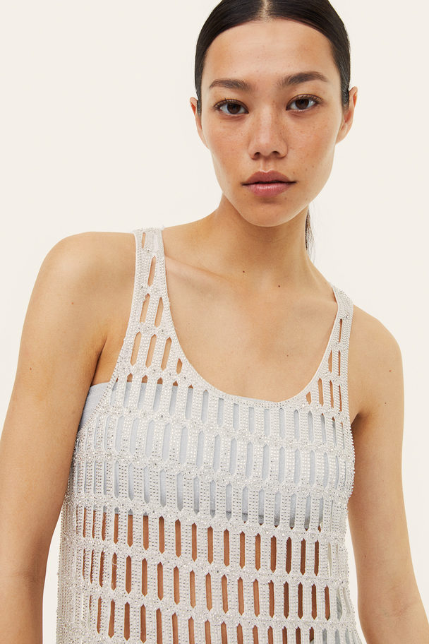 H&M Minikleid mit Verzierungen Weiß/Silberfarben