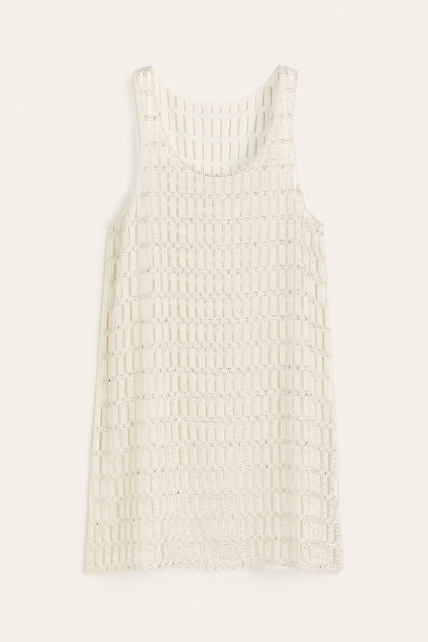 H&M Embellished Mini Dress White/silver-coloured