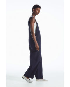 Wrap-back Wide-leg Dungarees Navy