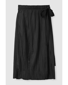 Pleated Midi Wrap Skirt Black