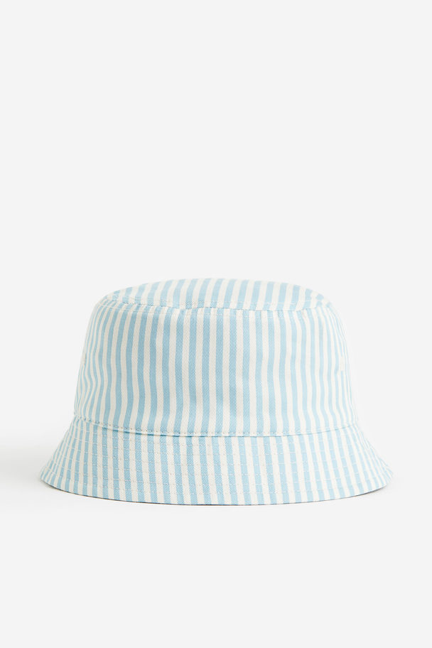 H&M Twill Bucket Hat Light Turquoise/striped