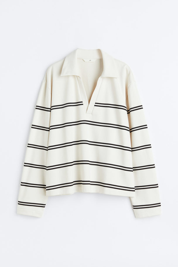 H&M Collared Sweatshirt Natural White/striped