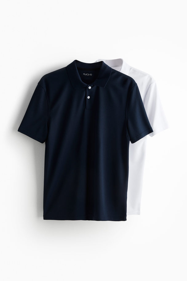 H&M 2-pack Drymove™ Sports Polo Shirts Navy Blue/white