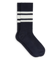 Gerippte Socken aus Supima-Baumwolle Dunkelblau/Weiß