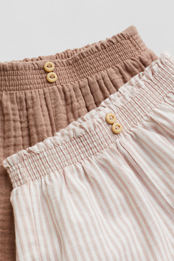 H&M 2er-Pack Shorts mit Smokbund Beige/Gestreift