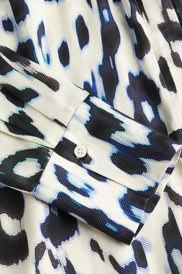 H&M Kleid mit Bindegürtel Cremefarben/Leopardenprint