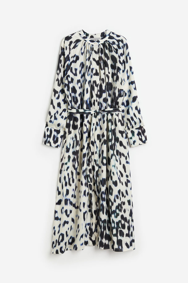 H&M Kleid mit Bindegürtel Cremefarben/Leopardenprint