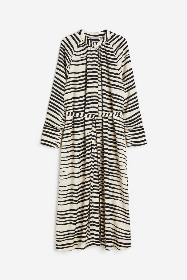 H&M Kleid mit Bindegürtel Cremefarben/Zebramuster