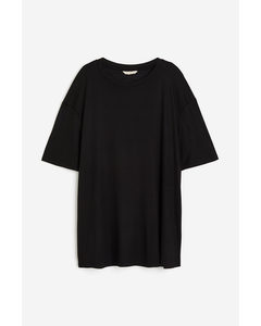 Oversized T-shirt Van Lyocell Zwart