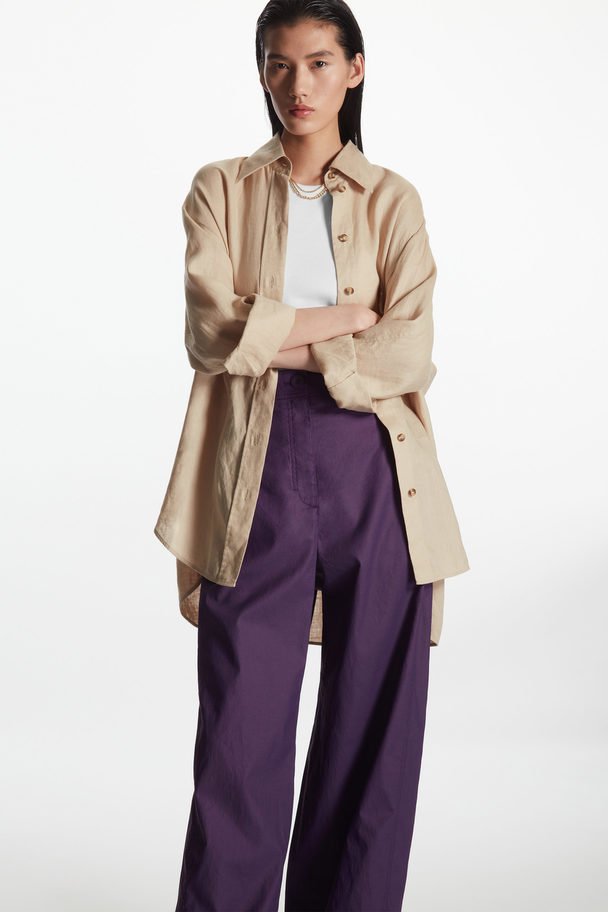 COS Wide-leg Linen Trousers Purple