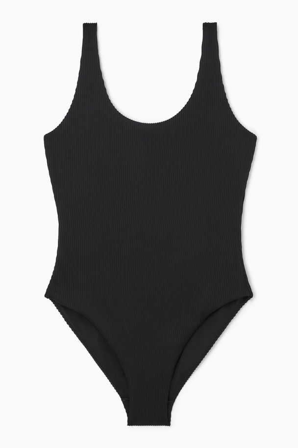 COS Scoop-neck Ribbed Swimsuit Black