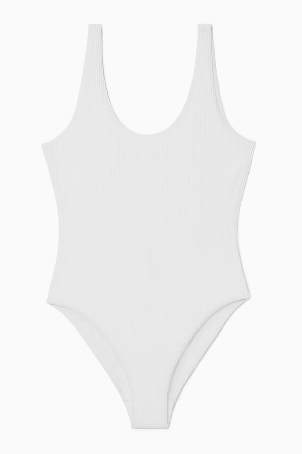 COS Scoop-neck Ribbed Swimsuit White