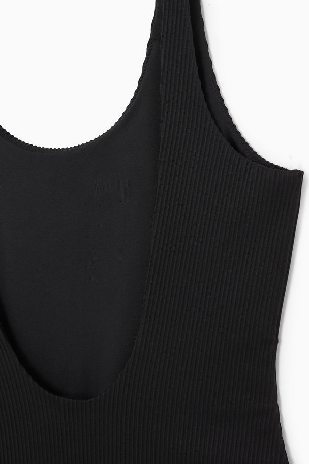 COS Scoop-neck Ribbed Swimsuit Black