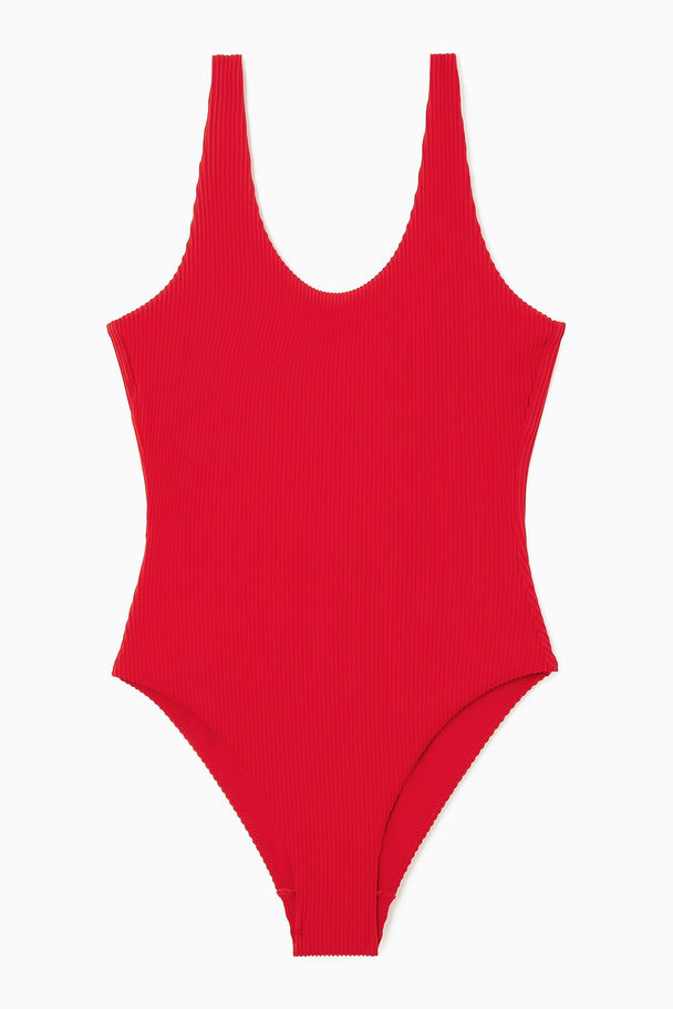 COS Scoop-neck Ribbed Swimsuit Bright Red