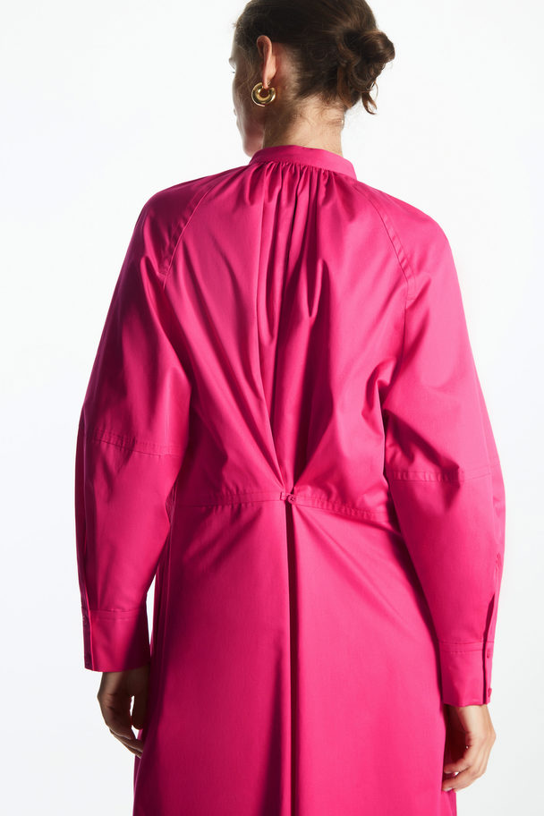COS Relaxed-fit Gathered Midi Shirt Dress Bright Pink