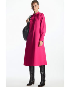 Relaxed-fit Gathered Midi Shirt Dress Bright Pink
