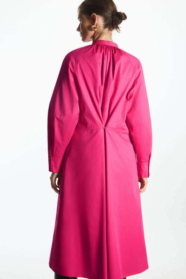 COS Relaxed-fit Gathered Midi Shirt Dress Bright Pink