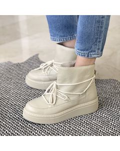 Logan Beige Leather Flat Ankle Boot